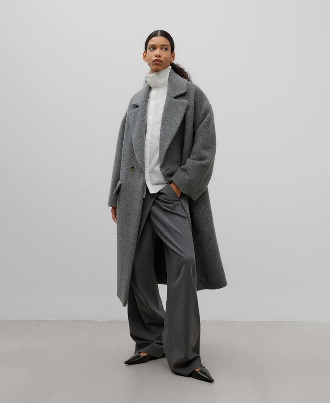 Adolfo dominguez Abrigo tejido alpaca para mujer gris