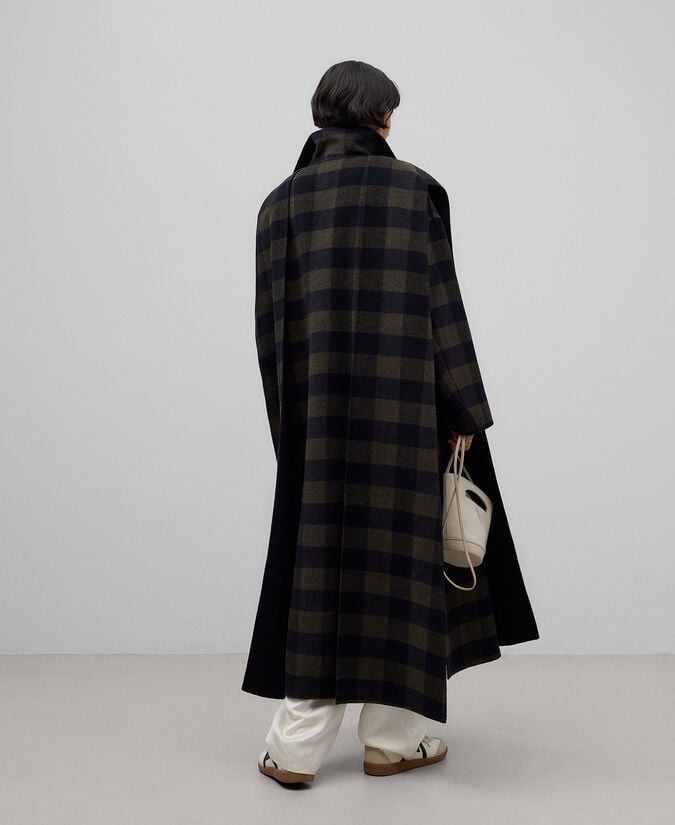 Adolfo Dominguez Abrigo Cuadros Con Bufanda Mujer