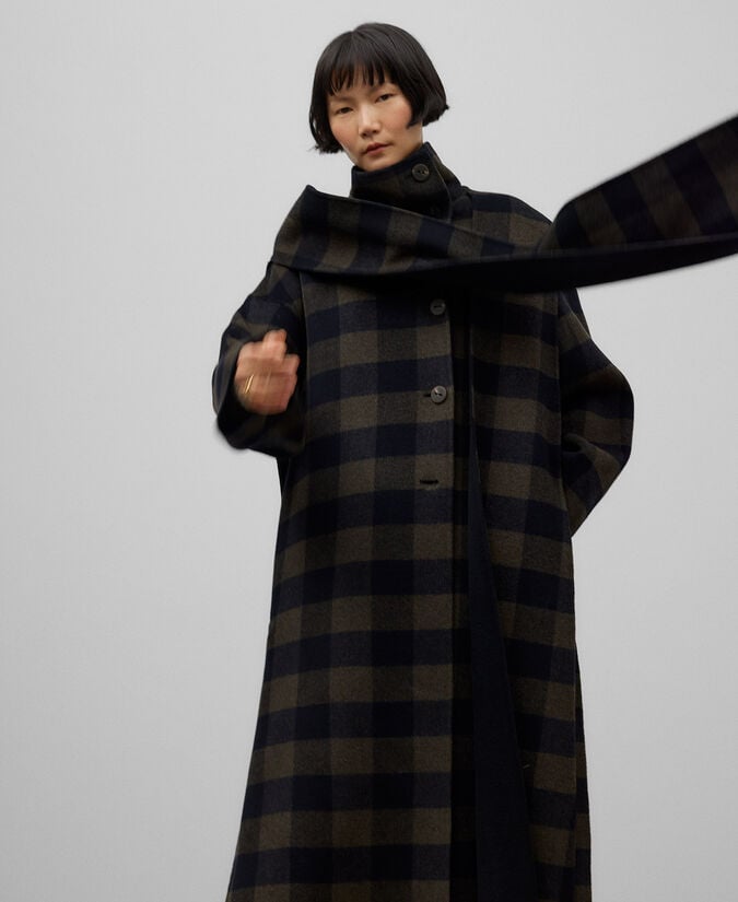 Adolfo Dominguez Abrigo Cuadros Con Bufanda Mujer