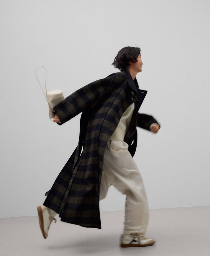 Adolfo Dominguez Abrigo Cuadros Con Bufanda Mujer