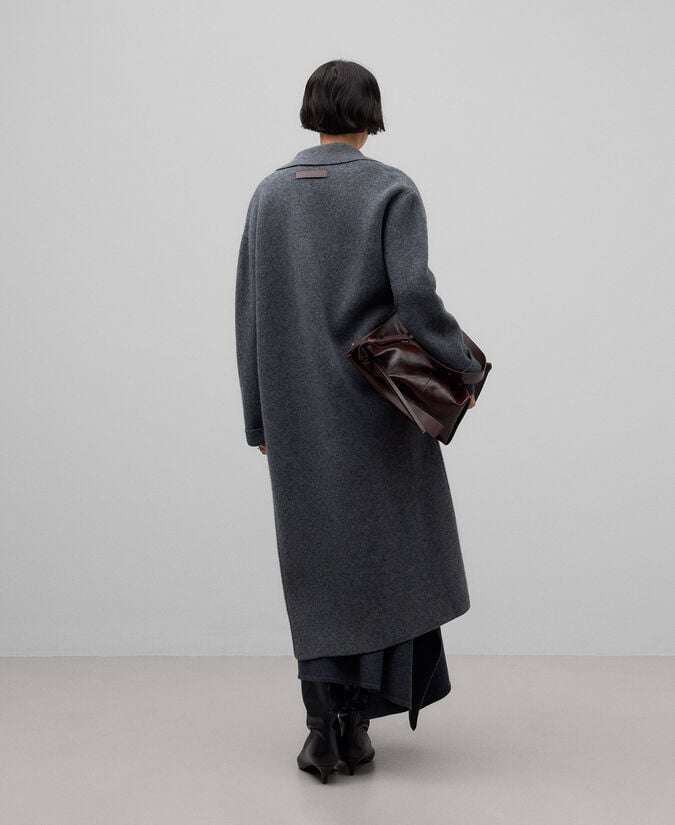 Adolfo Dominguez Abrigo Lana Gris Melange Mujer