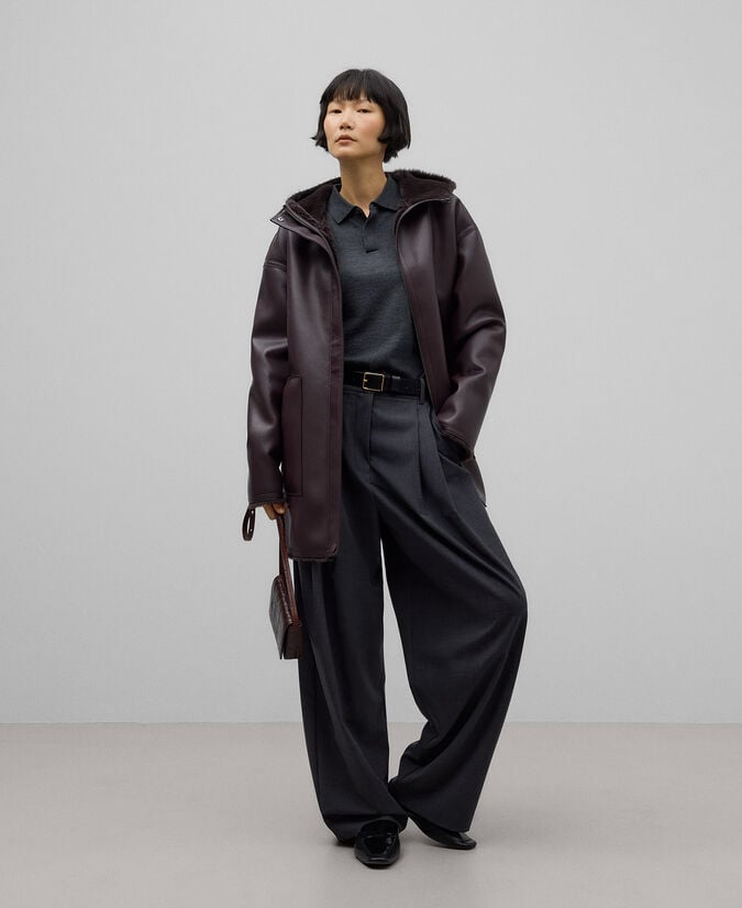 Adolfo dominguez Abrigo Piel No Piel capucha mujer