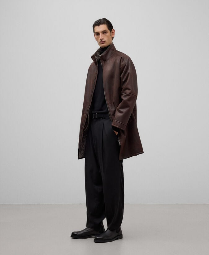 Adolfo dominguez Abrigo Piel No Piel marrón hombre