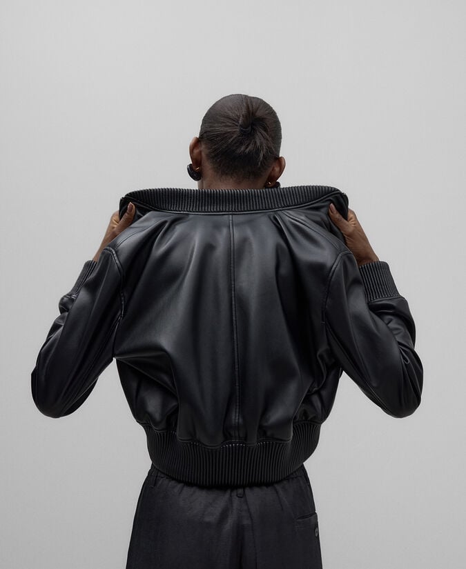 Adolfo Dominguez Bomber Piel No Piel Negra Mujer