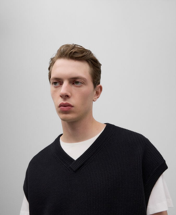 Adolfo Dominguez Chaleco Punto Negro Hombre