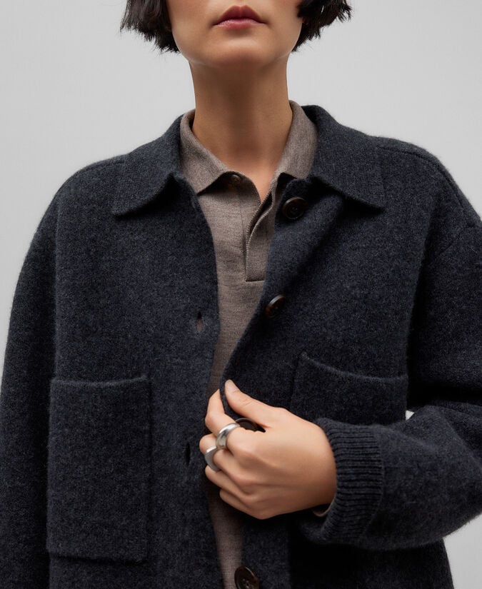 Adolfo Dominguez Chaqueta Lana Gris Melange Mujer