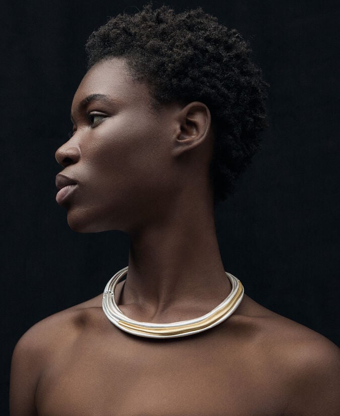 Adolfo Dominguez Collar Rígido Plateado Dorado