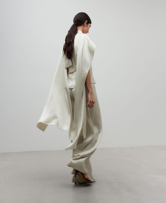 Adolfo Dominguez Pantalón Pierna Ancha Crudo Mujer