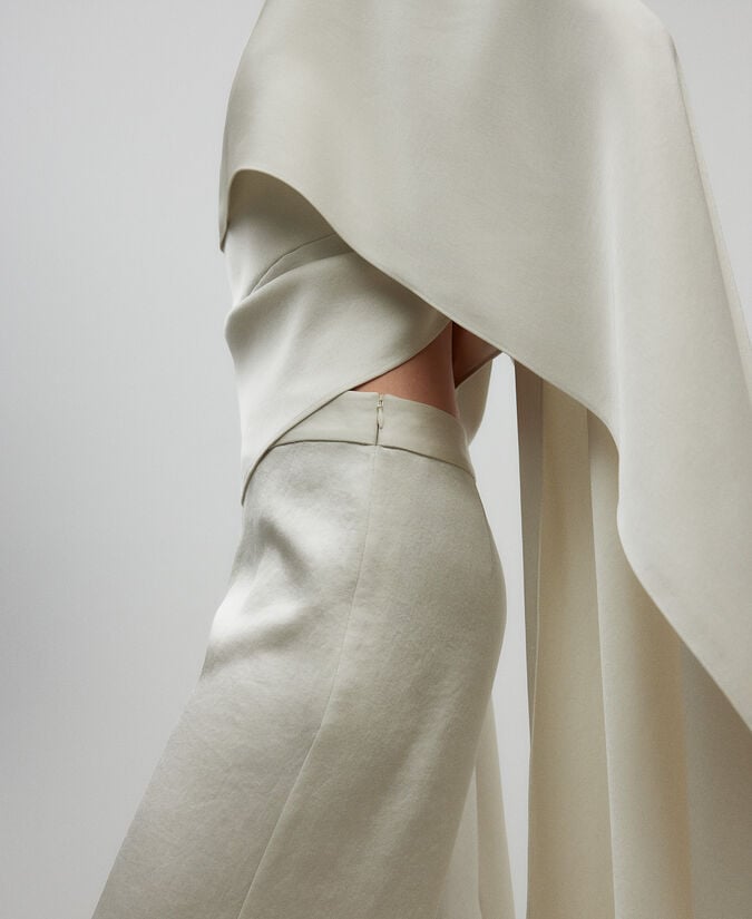 Adolfo Dominguez Pantalón Pierna Ancha Crudo Mujer