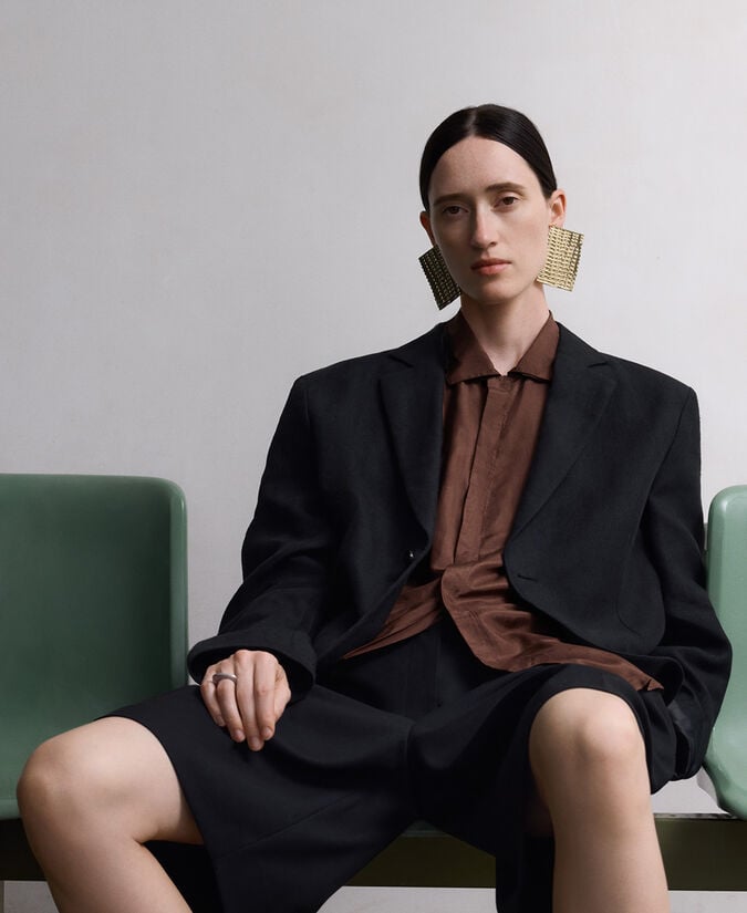 Adolfo Dominguez Pendientes Planos Textura Mujer