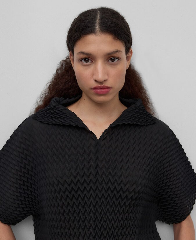 Adolfo Dominguez Polo Crinkle Zigzag Negro Mujer