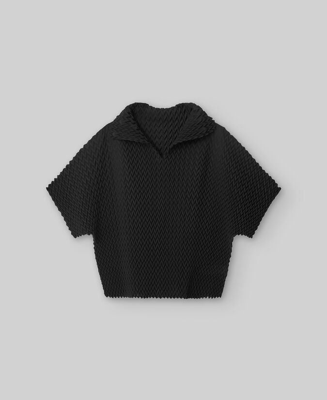 Adolfo Dominguez Polo Crinkle Zigzag Negro Mujer