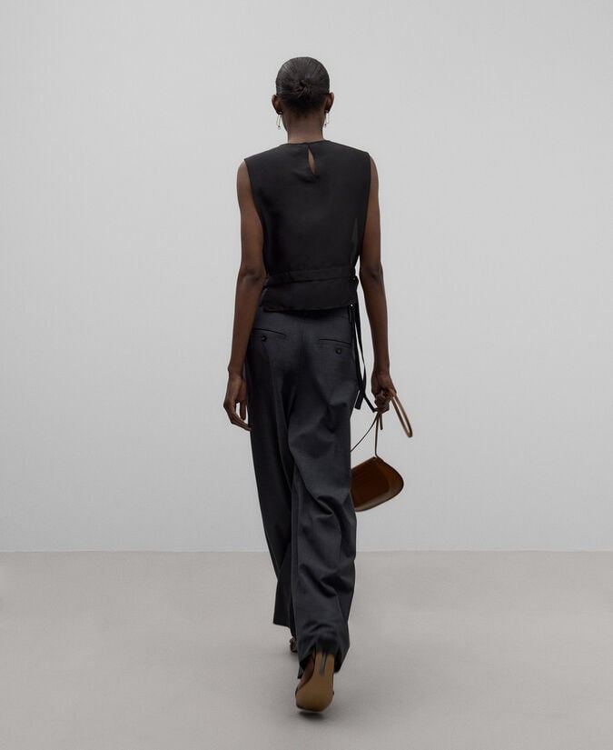 Adolfo Dominguez Top Abierto Negro Seda Mujer