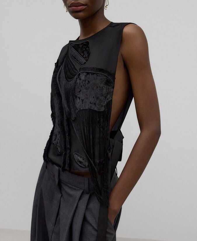 Adolfo Dominguez Top Abierto Negro Seda Mujer