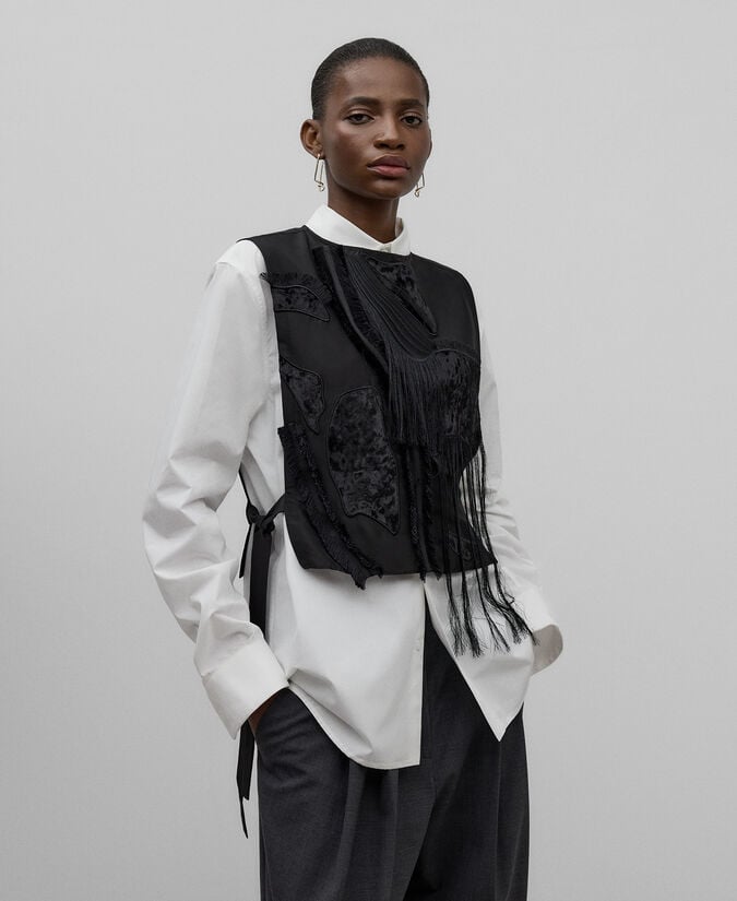 Adolfo Dominguez Top Abierto Negro Seda Mujer