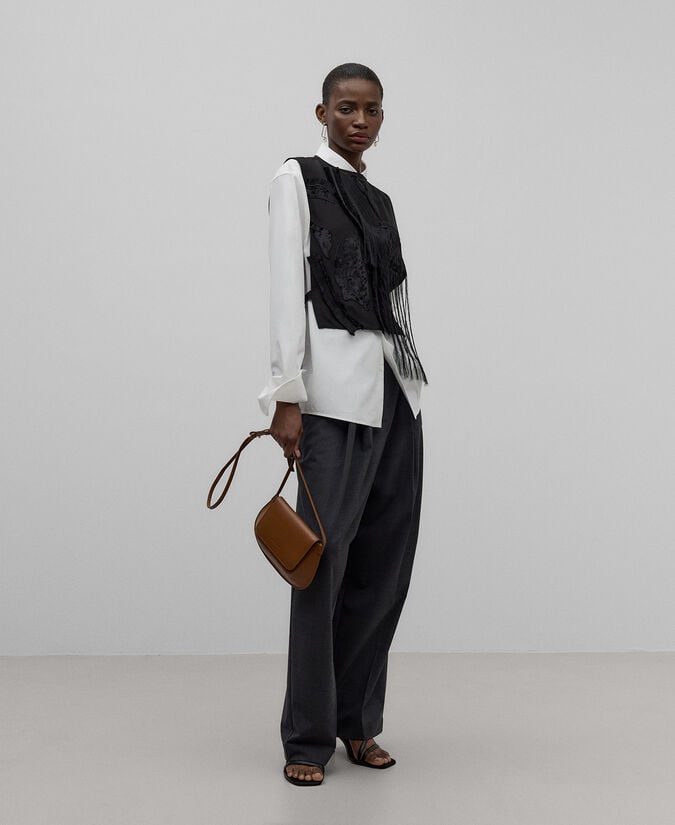 Adolfo dominguez Top abierto negro seda mujer