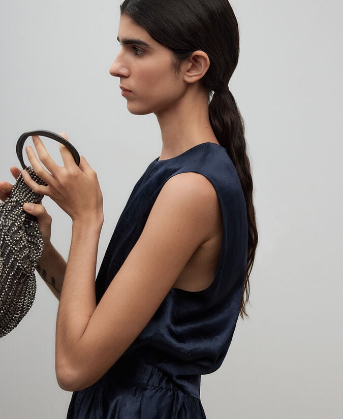 Adolfo Dominguez Top Recto Azul Oscuro Mujer