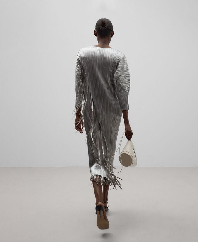 Adolfo Dominguez Vestido Crinkle Plateado Mujer