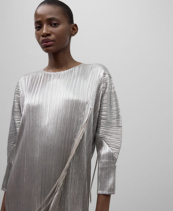 Adolfo Dominguez Vestido Crinkle Plateado Mujer