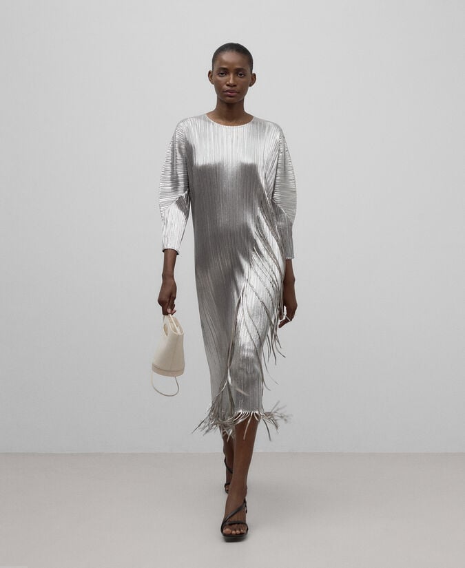 Adolfo dominguez Vestido crinkle plateado mujer