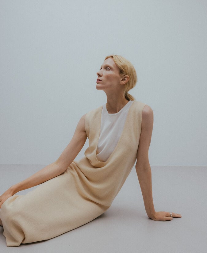 Adolfo Dominguez Vestido Doble Lino Algodón Mujer