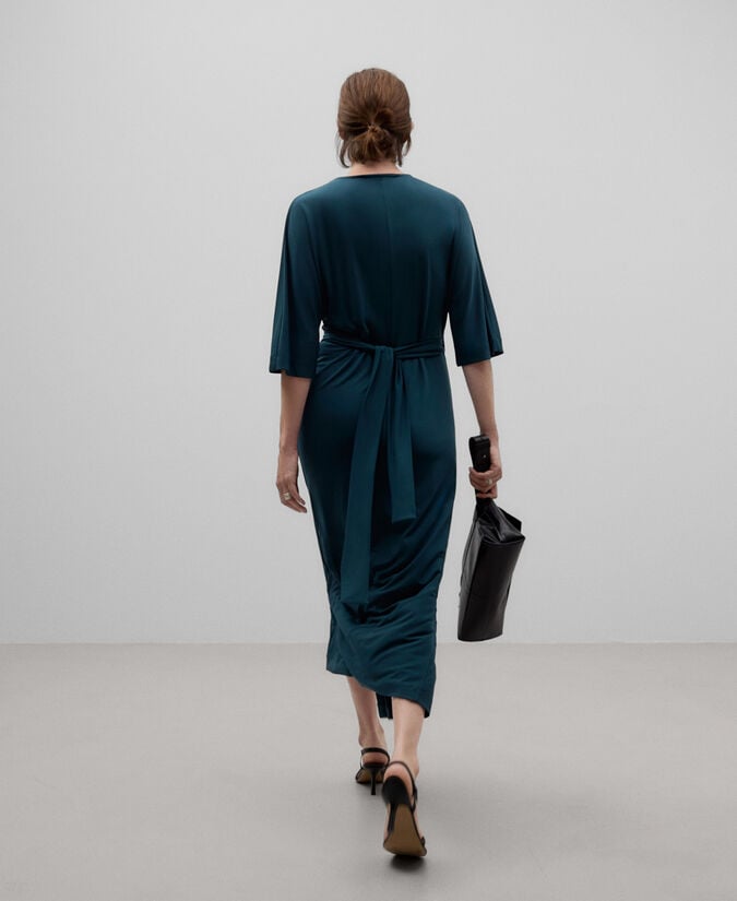 Adolfo Dominguez Vestido Drapeado Azul Mujer