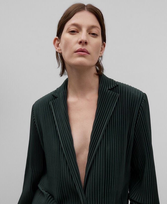 Adolfo Dominguez Blazer Crinkle Verde Botella Mujer