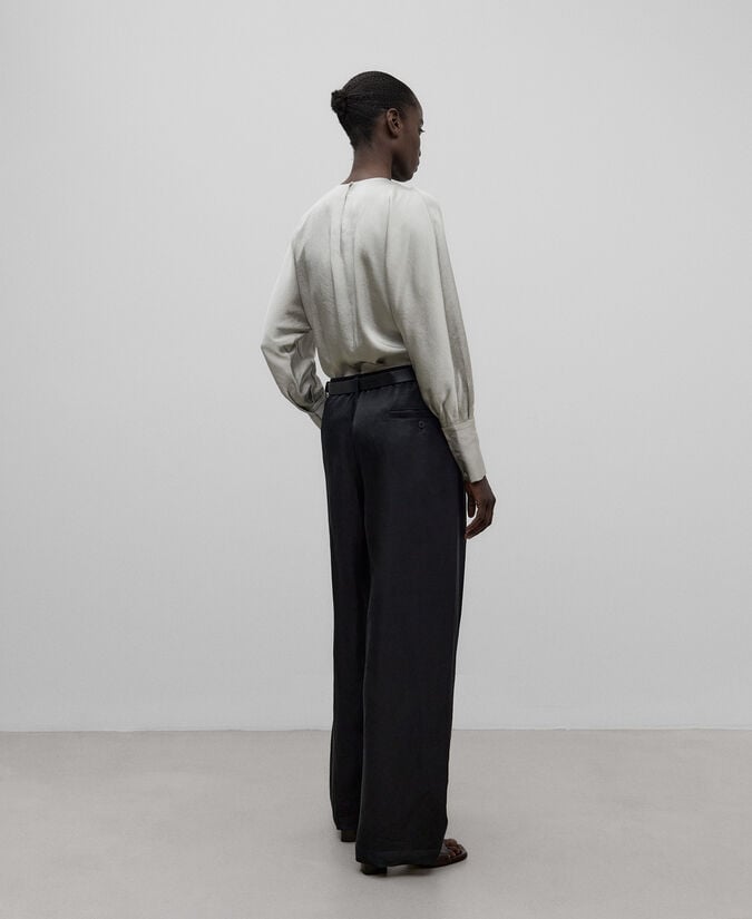 Adolfo Dominguez Blusa Blanca Cuello Fruncido Mujer