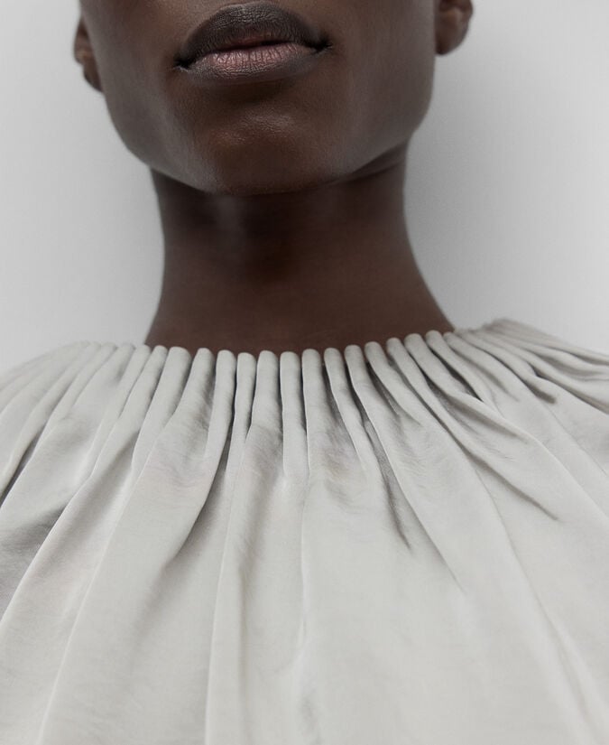 Adolfo Dominguez Blusa Blanca Cuello Fruncido Mujer