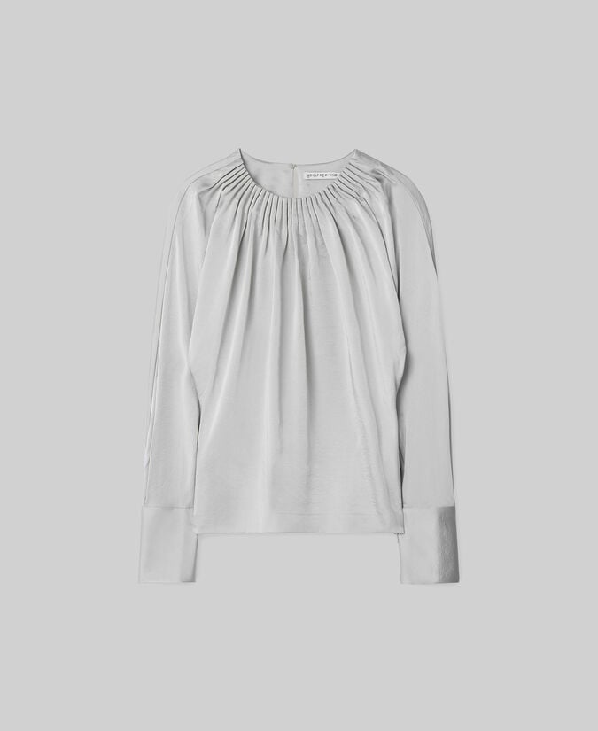 Adolfo Dominguez Blusa Blanca Cuello Fruncido Mujer