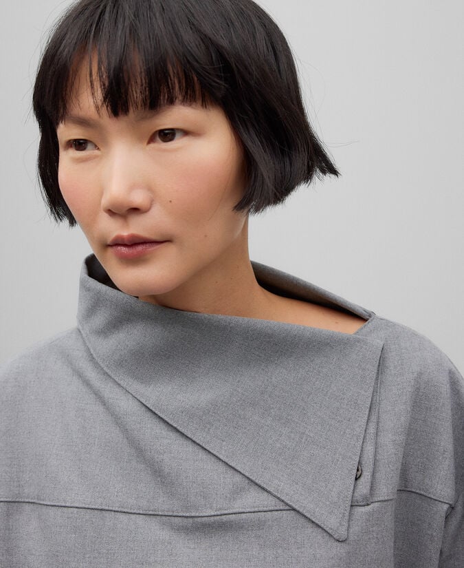 Adolfo Dominguez Camisa Cuello Asimétrico Gris Mujer