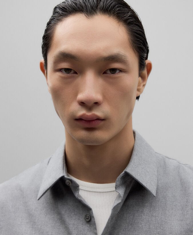 Adolfo Dominguez Camisa Franela Gris Melange Hombre