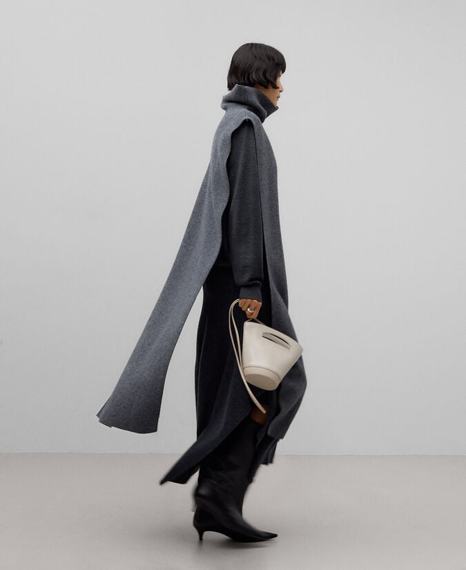 Adolfo dominguez Capa asimétrica lana gris melange mujer