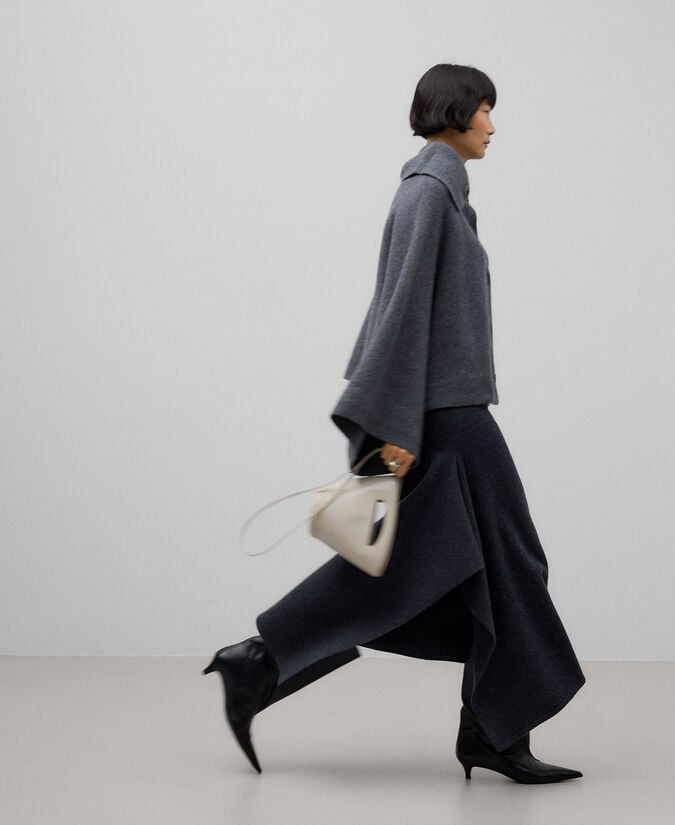 Adolfo Dominguez Capa Corta Lana Gris Melange Mujer