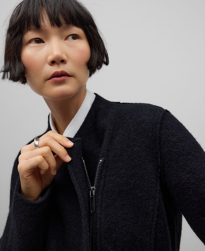 Adolfo Dominguez Chaqueta Corta Lana Merino Negra Mujer