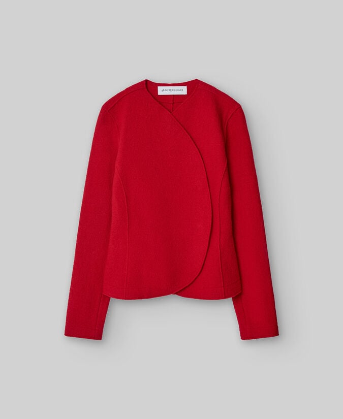 Adolfo Dominguez Chaqueta Corta Lana Merino Roja Mujer