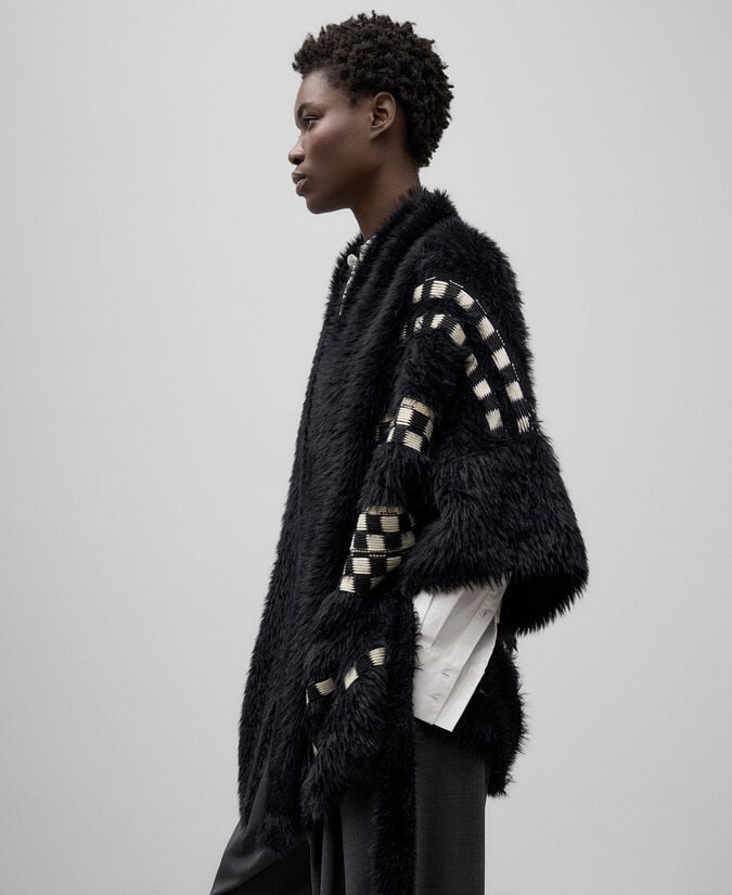 Adolfo Dominguez Chaqueta Kimono Punto Efecto Pelo Mujer