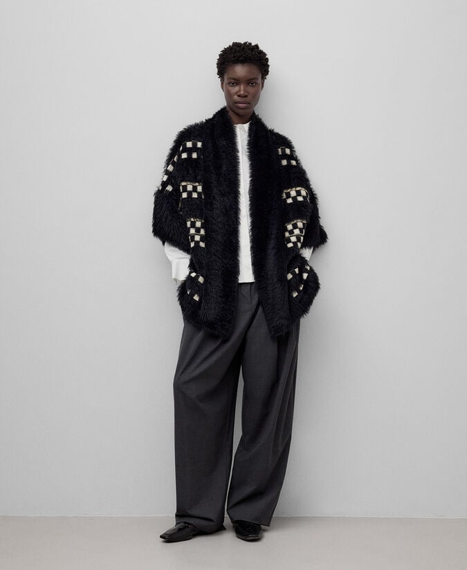 Adolfo dominguez Chaqueta kimono punto efecto pelo mujer