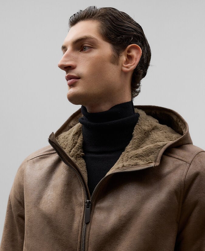 Adolfo Dominguez Chaqueta Piel No Piel Con Capucha Hombre