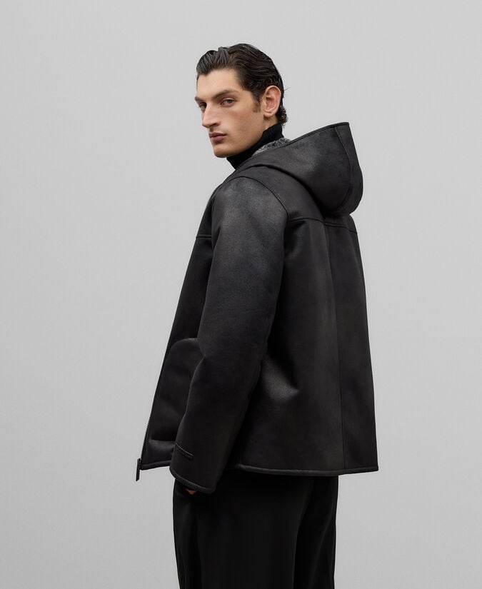 Adolfo Dominguez Chaqueta Piel No Piel Con Capucha Hombre