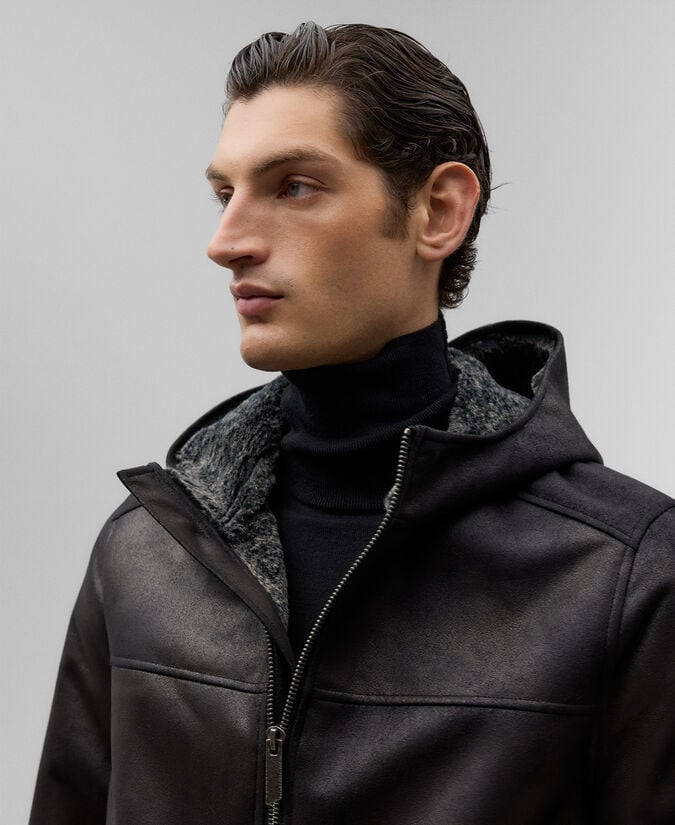 Adolfo Dominguez Chaqueta Piel No Piel Con Capucha Hombre