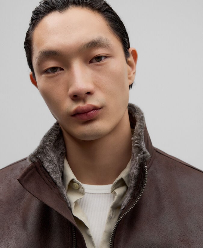 Adolfo Dominguez Chaqueta Piel No Piel Marrón Hombre