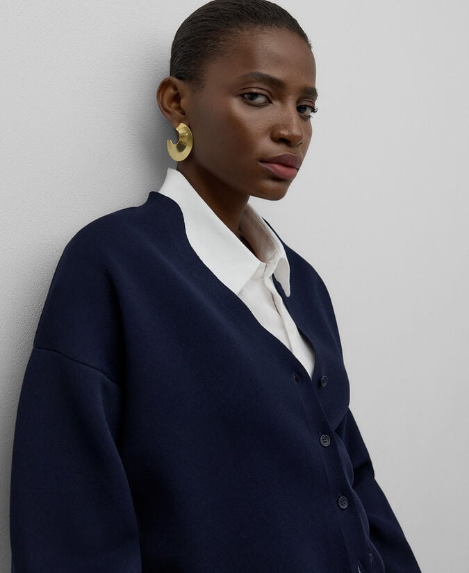 Adolfo Dominguez Chaqueta Punto Goma Azul Marino Mujer