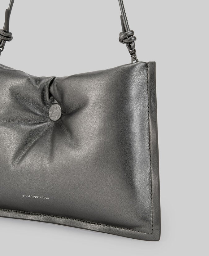 Adolfo Dominguez Clutch Acolchado Plata Negra Mujer