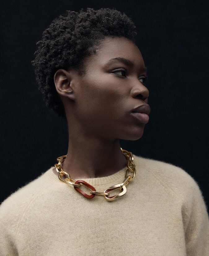 Adolfo Dominguez Collar Eslabones Metal Y Madera Mujer