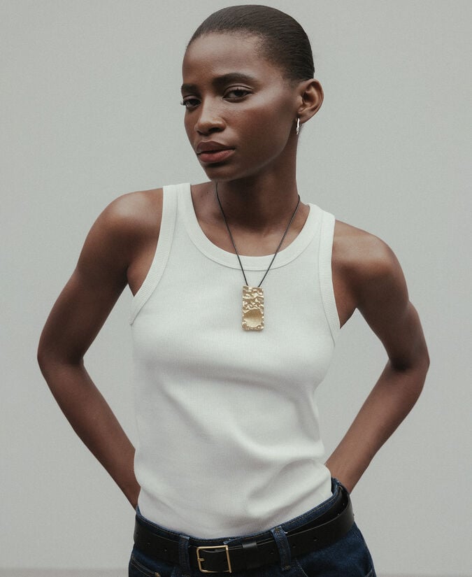 Adolfo Dominguez Collar Pieza Dorada Relieve Concha Mujer