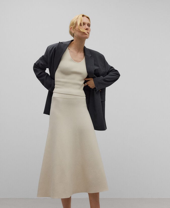 Adolfo Dominguez Falda Midi Evasé Nailon Reciclado Mujer