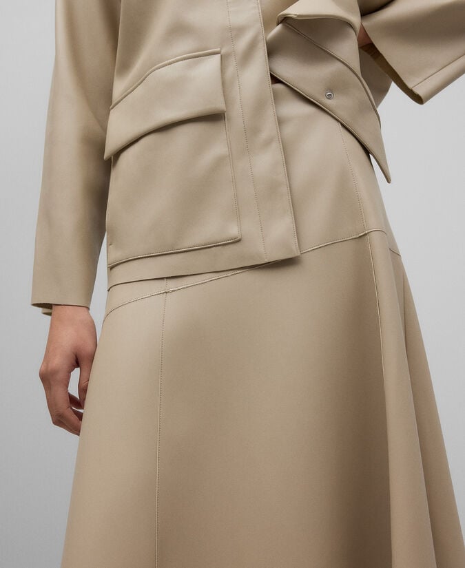 Adolfo Dominguez Falda Midi Piel No Piel Beis Mujer