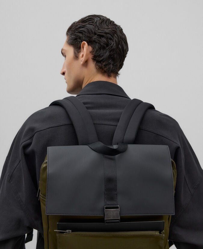 Adolfo Dominguez Mochila Nailon Negro Y Verde Hombre