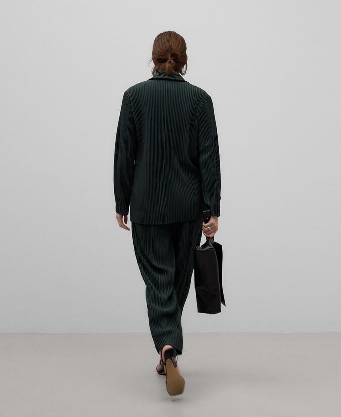 Adolfo Dominguez Pantalón Crinkle Verde Botella Mujer